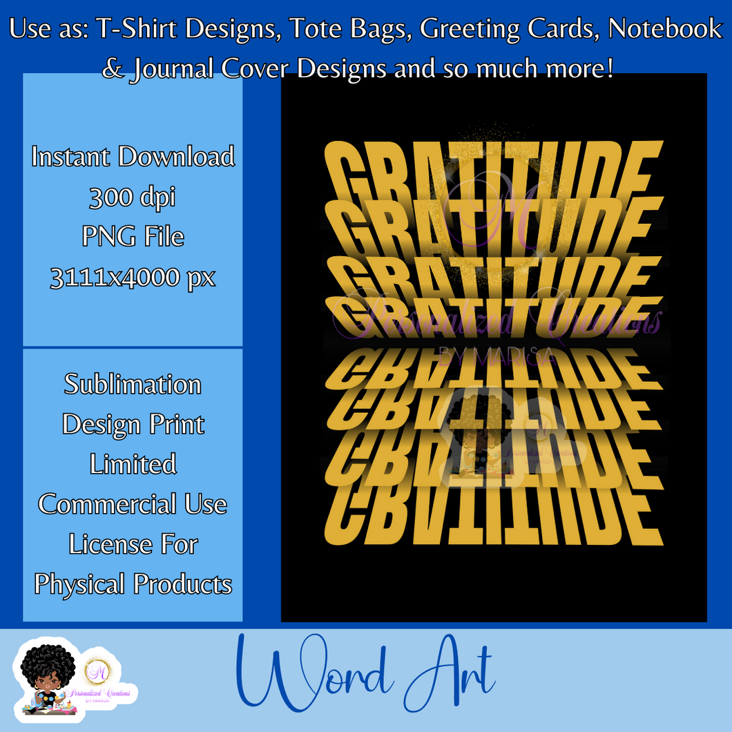 Gratitude- Mirrored Text Word Art