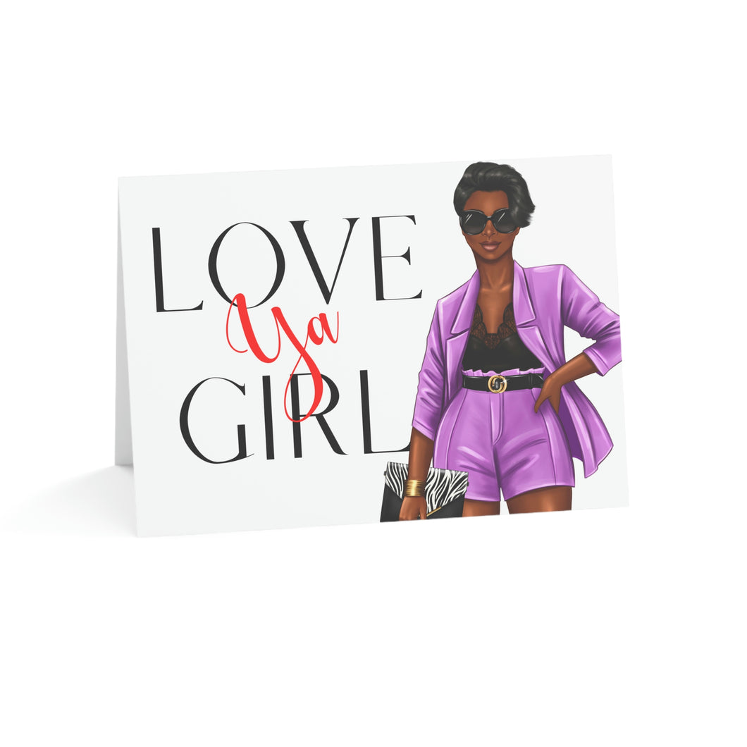 Love Ya Girl-Purple Folded Greeting Cards (1, 10, 30, and 50pcs)