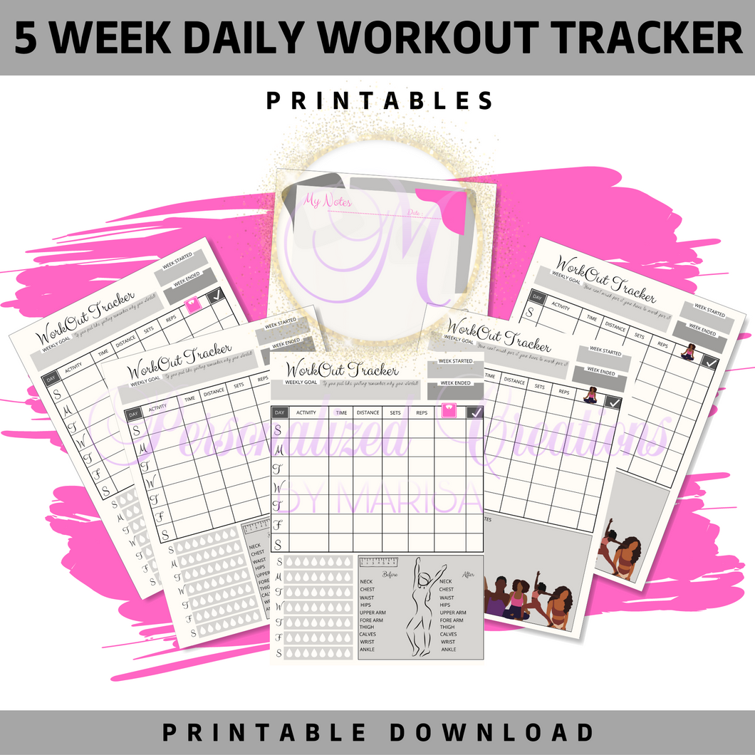 5 Week Daily WorkOut Tracker- Printable