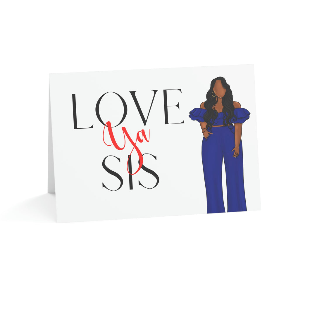 Love Ya Sis-Blue Folded Greeting Cards (1, 10, 30, and 50pcs)