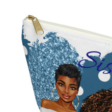 Load image into Gallery viewer, The Sisterhood Blue/White Accessory Pouch w T-bottom
