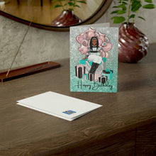 Load image into Gallery viewer, Happy Birthday-Teal &amp; Pink Folded Greeting Cards (1, 10, 30, and 50pcs)
