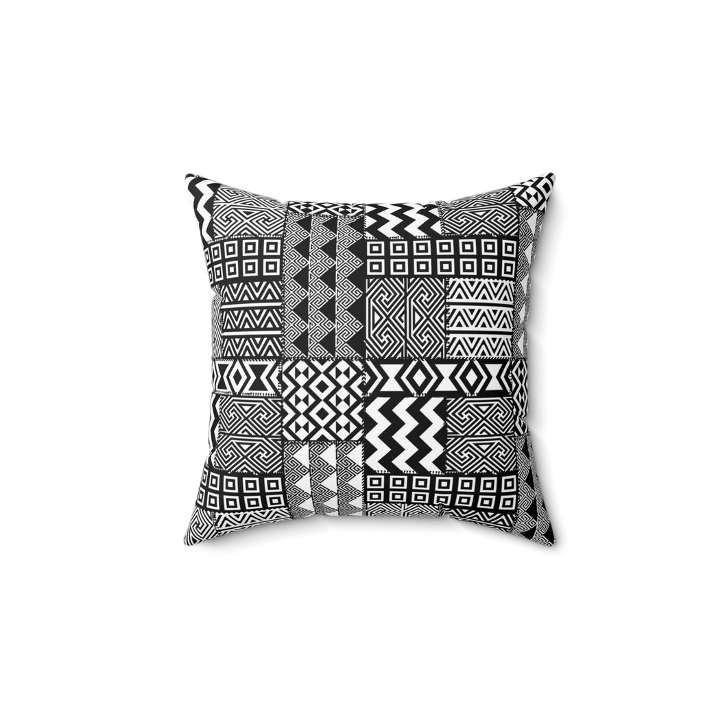 Black White Tribal Spun Polyester Square Pillow