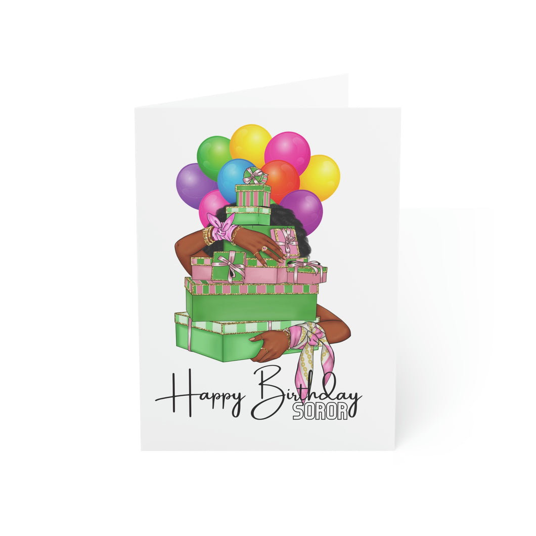Happy Birthday Soror! - Pink & Green Folded Greeting Cards (1, 10, 30, and 50pcs)