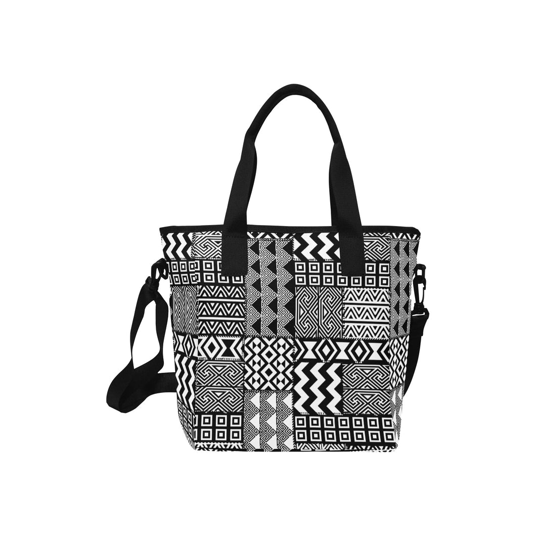 Black White Tribal Tote Bag with Shoulder Strap