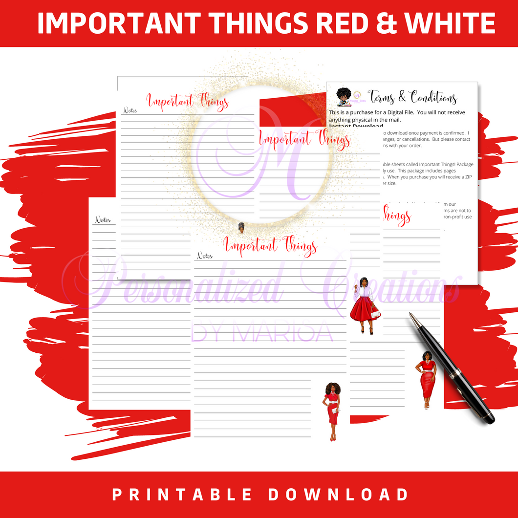Important Things Red & White- Printable Download