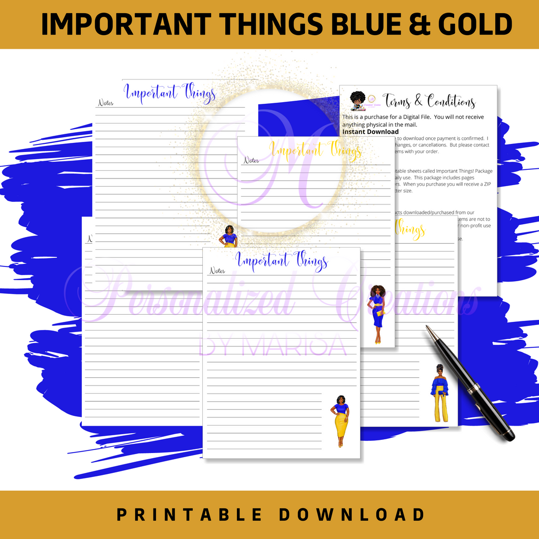 Important Things Blue & Gold- Printable Download