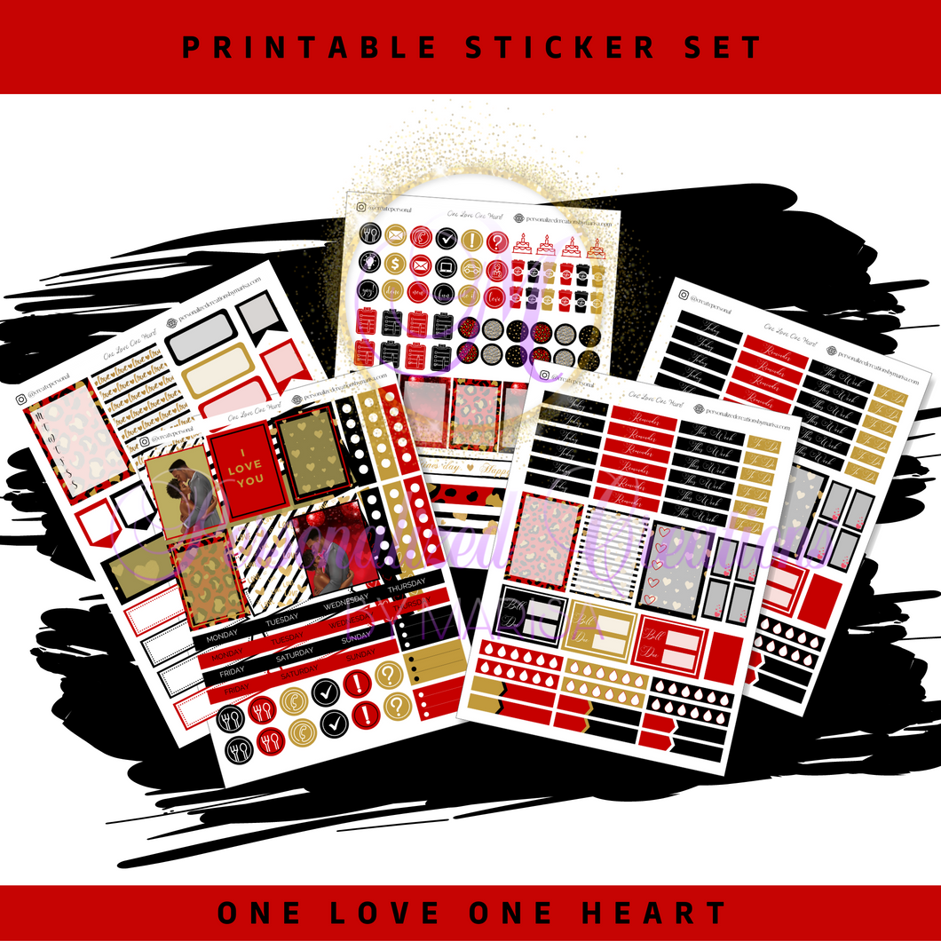 One Love One Heart- Printable Sticker Kit