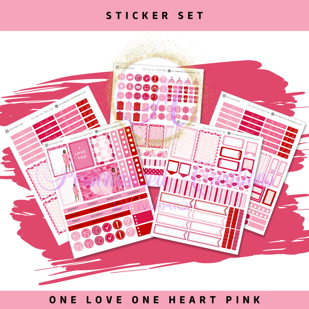One Love One Heart Pink Sticker Set