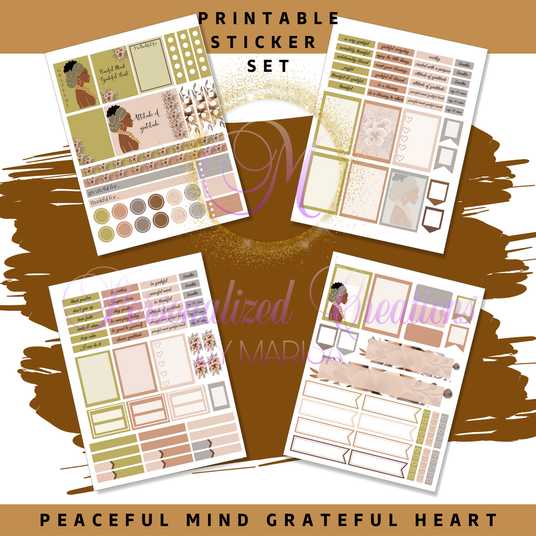 Peaceful Mind Gratitude- Printable Sticker Kit