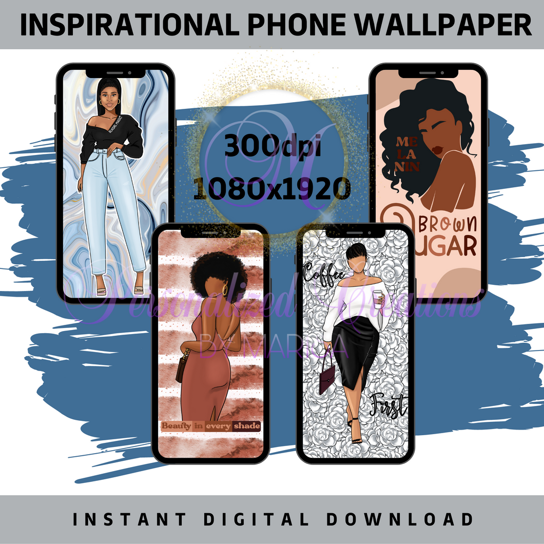 Black Girl Inspirational Phone Wallpaper Blue- Digital Download