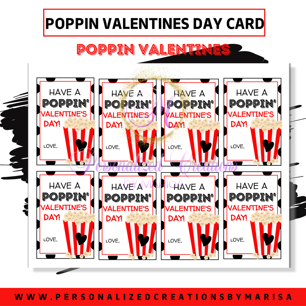 Poppin Valentines- Printable Valentines Day Card