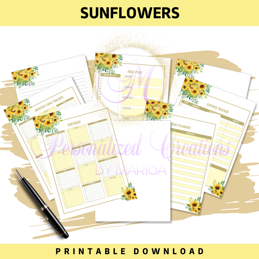 Sunflower- Undated Printable Planner