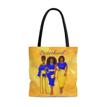 Load image into Gallery viewer, The Sisterhood Blue/Gold AOP Tote Bag
