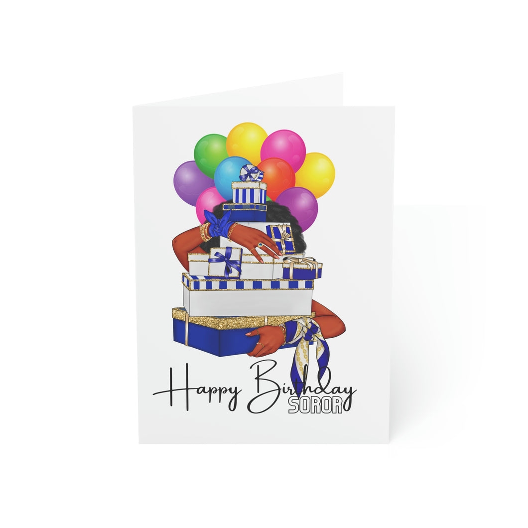 Happy Birthday Soror! - Blue & White Folded Greeting Cards (1, 10, 30, and 50pcs)