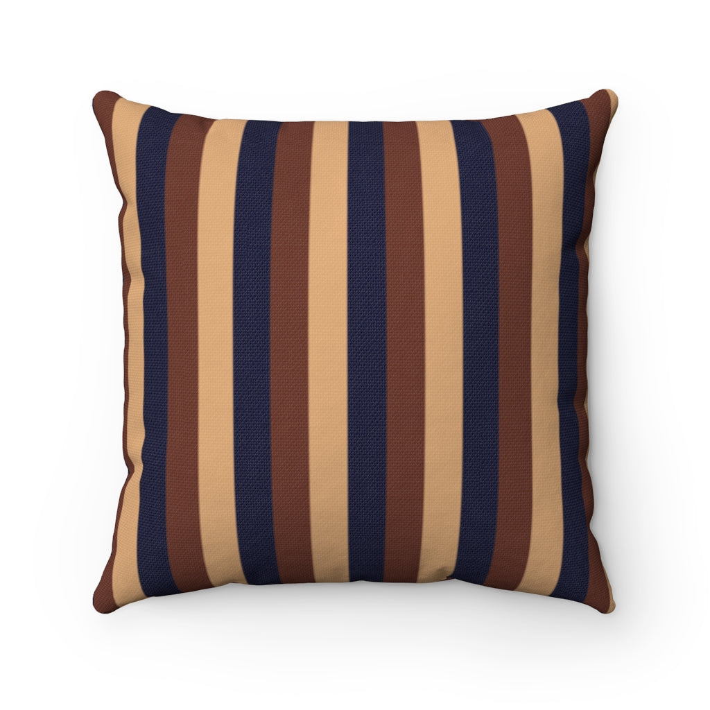 Navy & Brown Stripes Spun Polyester Square Pillow