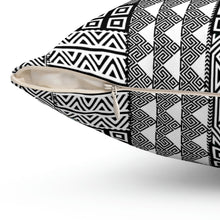 Load image into Gallery viewer, Black White Tribal Spun Polyester Square Pillow
