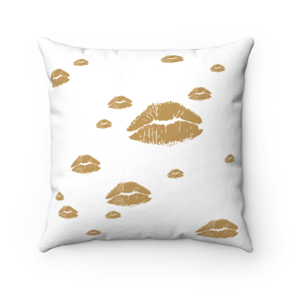 Gold Lips & Stripes Spun Polyester Square Pillow